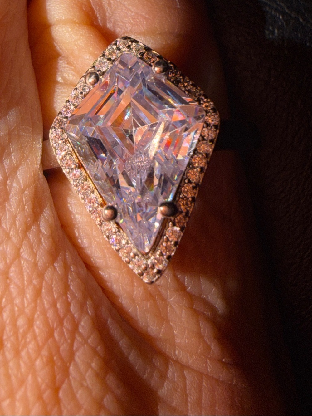 Sterling silver sparkling kite marquise-cut CZ Halo ring size 7
